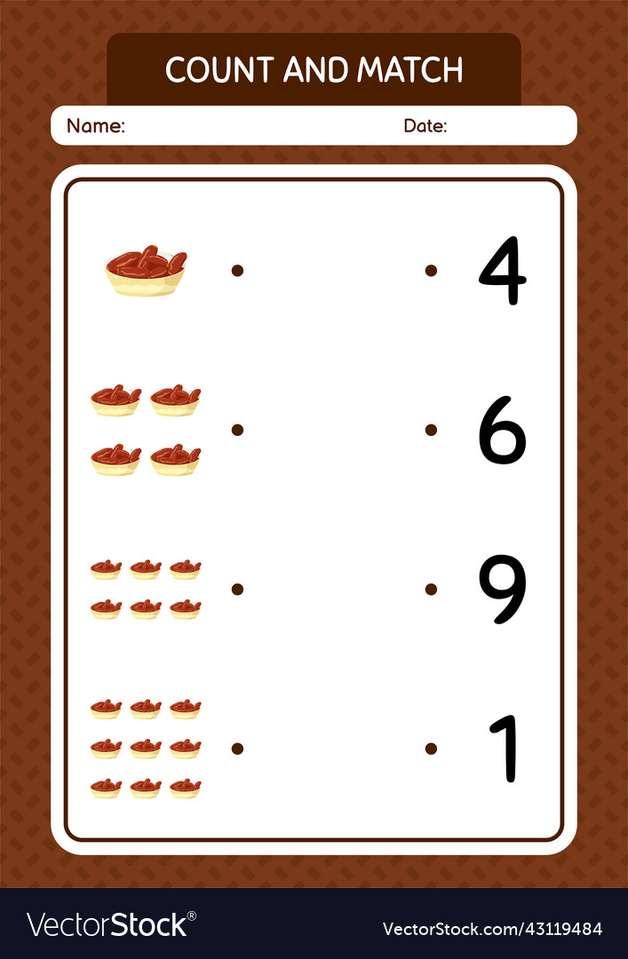 Count and match game with bowl of dates worksheet
