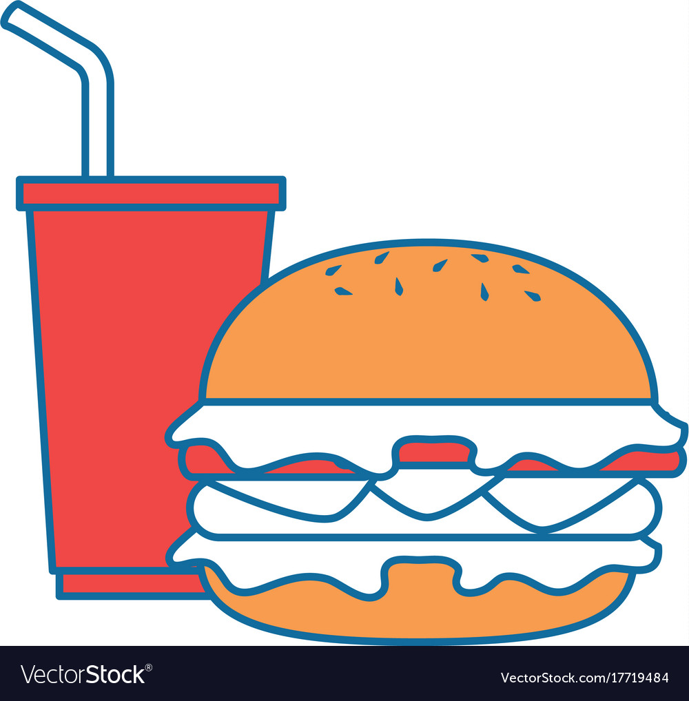 Delicious burger with soda Royalty Free Vector Image