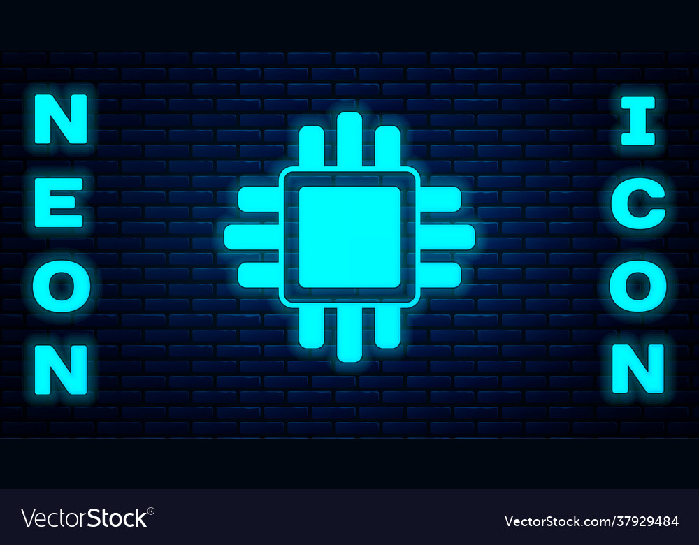 Glowing neon computer processor with microcircuits vector image Glowing neon computer processor with microcircuits