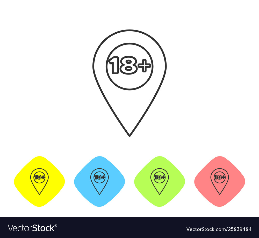 Graue Linie Kartenzeiger mit 18 plus Ikone isoliert vector image Graue Linie Kartenzeiger mit 18 plus Ikone isoliert