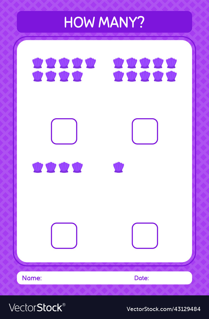 How many counting game with shells worksheet