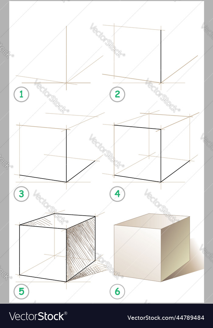Page shows how to learn step by draw cube vector image Page shows how to learn step by draw cube