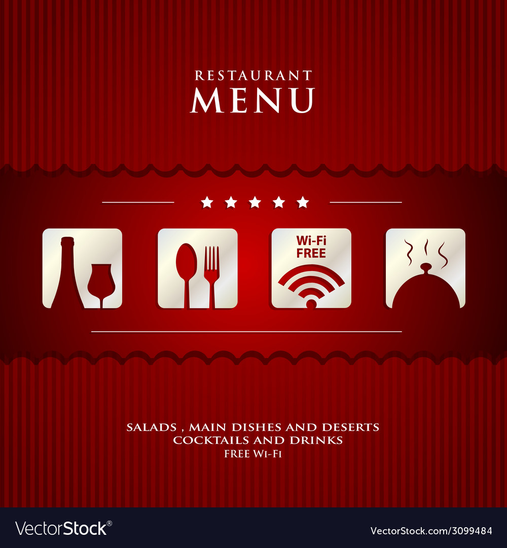 Paper restaurant menu design on red background Vector Image