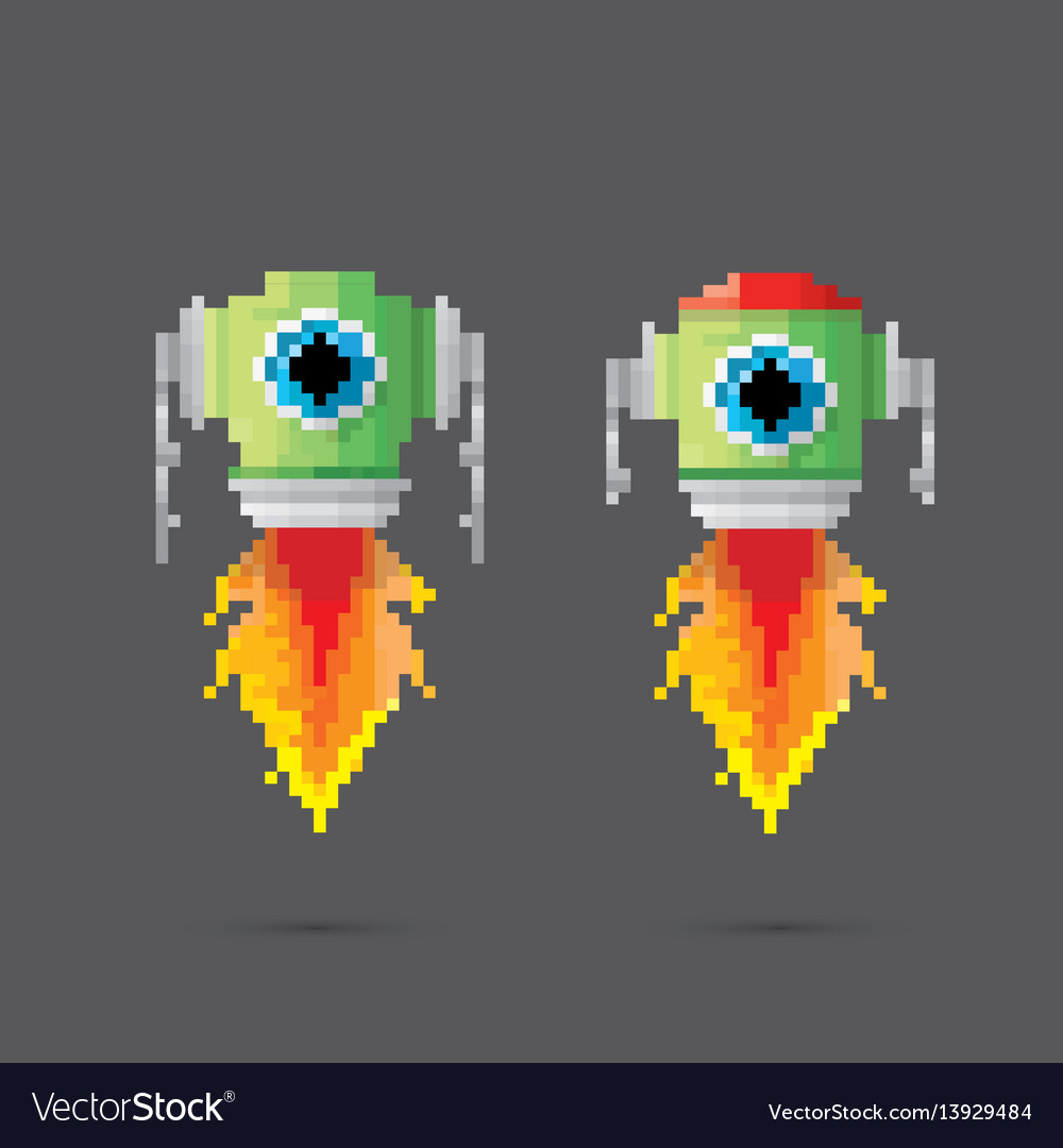 Pixel style robot set vector image Pixel style robot set
