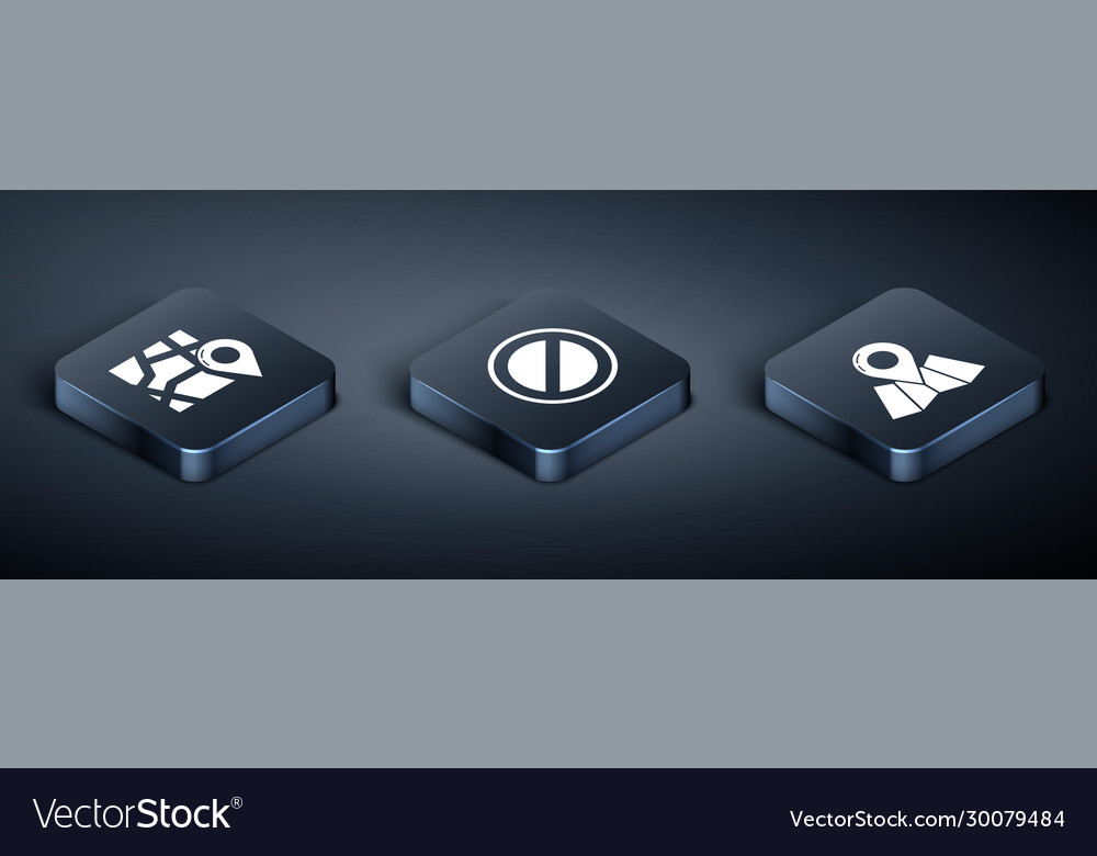 Set isometric folded map with location marker vector image Set isometric folded map with location marker