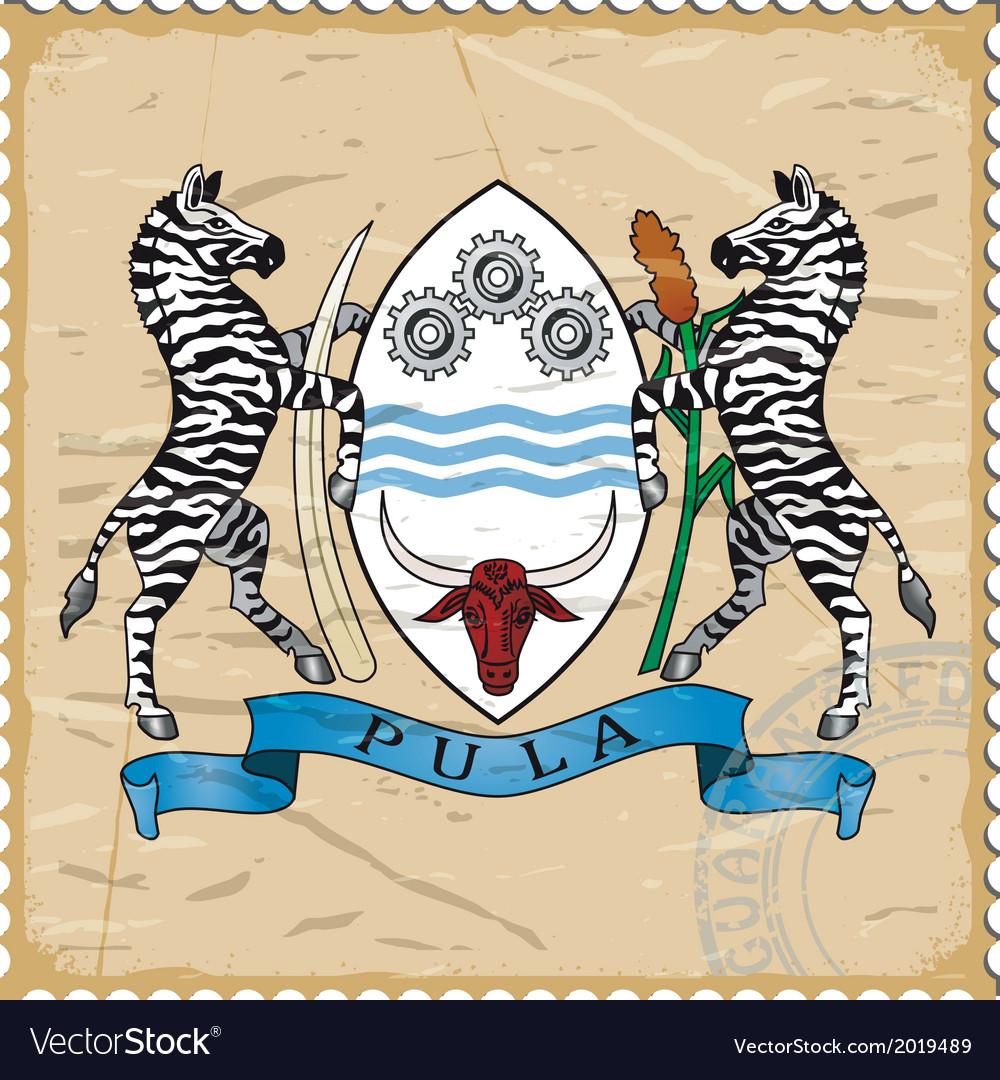 Coat of arms botswana on the old postage stamp Vector Image