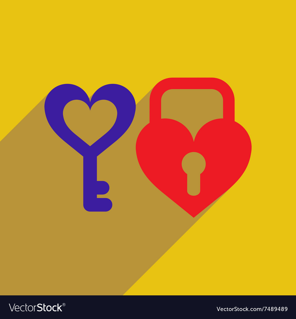 Flat web icon with long shadow key lock heart