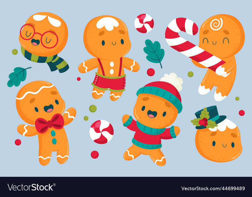 Hand Drawn Gingerbread Man Cookie Collection Vector Image