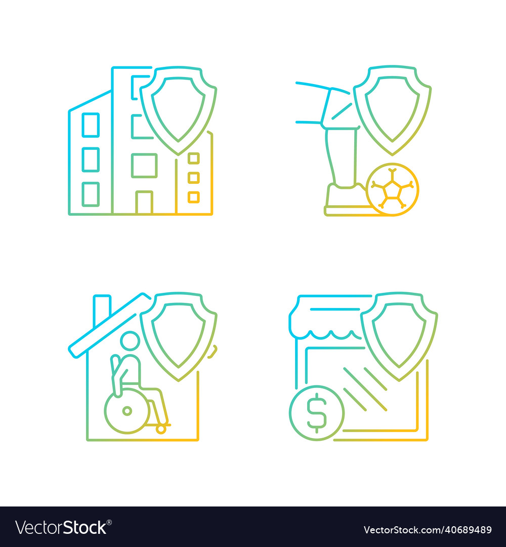 Insurance policy types gradient linear icons set vector image Insurance policy types gradient linear icons set