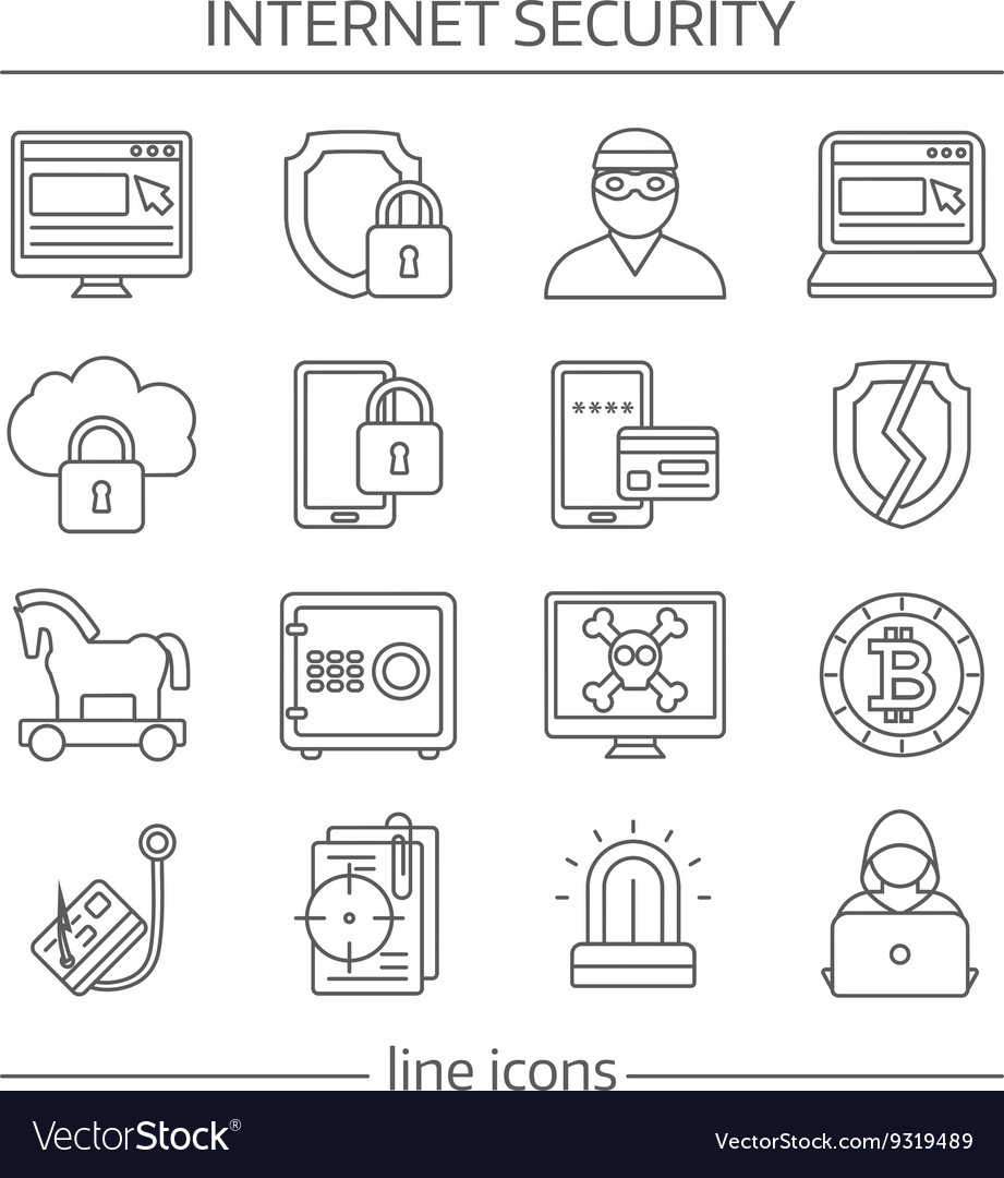 Internet security linear icon set Royalty Free Vector Image