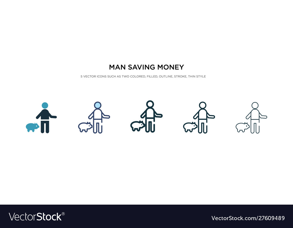 Man saving money icon in different style two