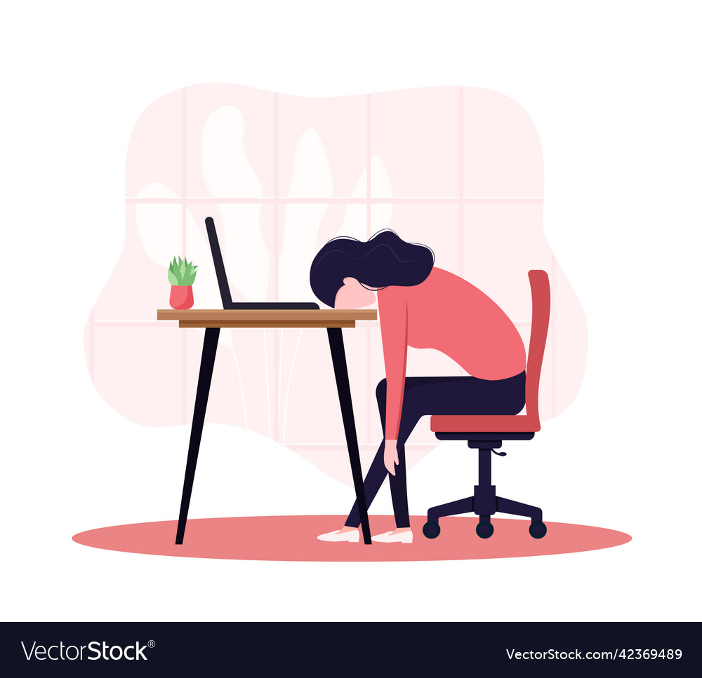 Professional burnout syndrome tired girl sits Vector Image