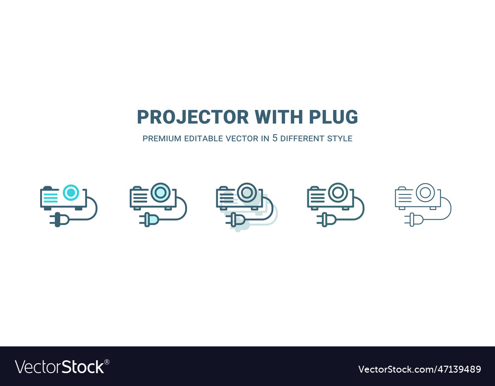 Projector with plug icon in 5 different style