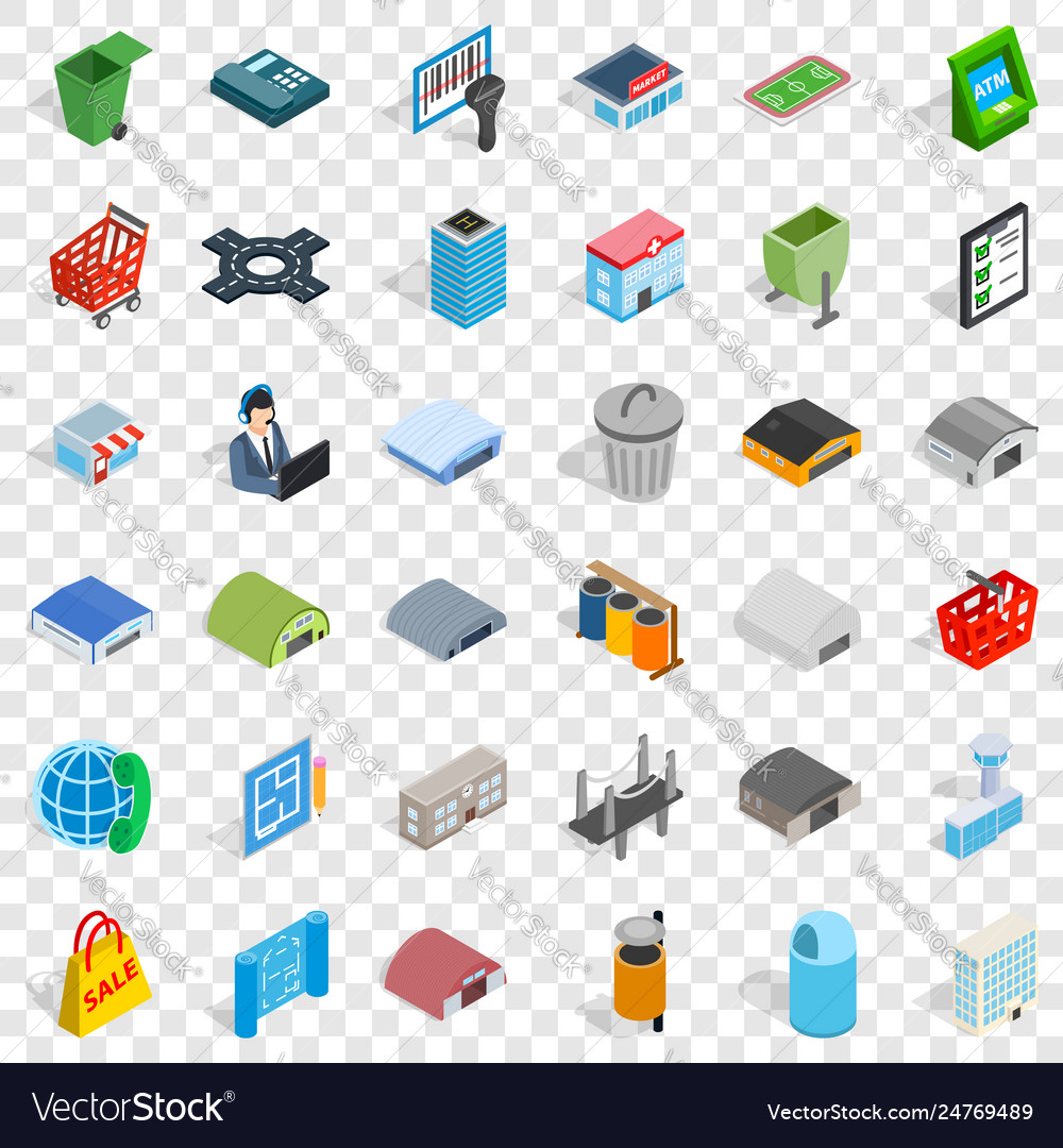 Towny icons set isometric style Royalty Free Vector Image