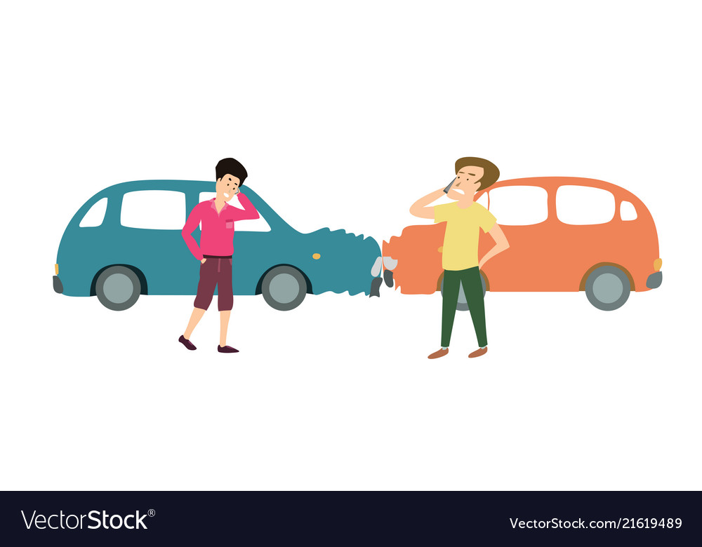 Premium Vector  Illustration showing car crash with two people standing  near the cars