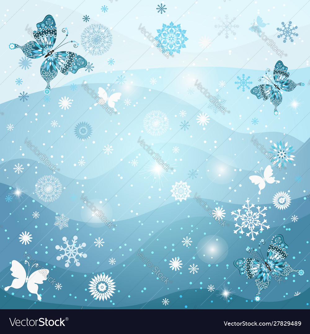 Winter frame with snowflakes and butterflirs