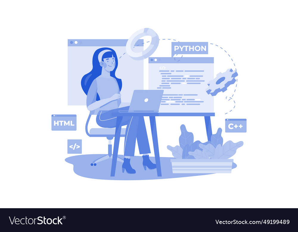 Woman programming on a laptop Royalty Free Vector Image