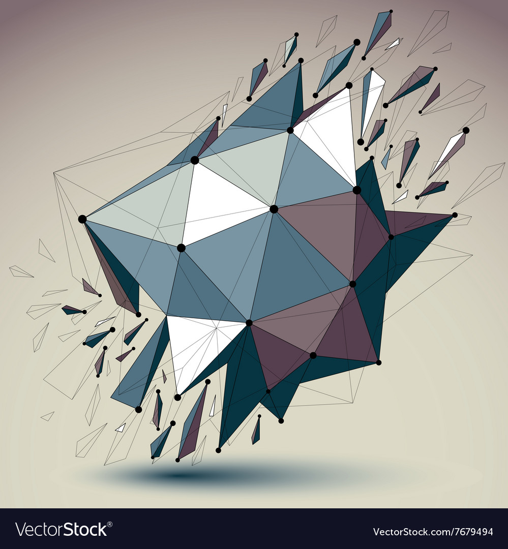 Abstract low poly wrecked object with black lines