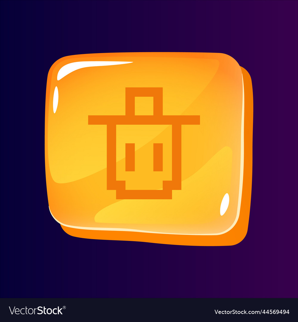 Trash bin glossy ui button with pixelated icon vector image Trash bin glossy ui button with pixelated icon