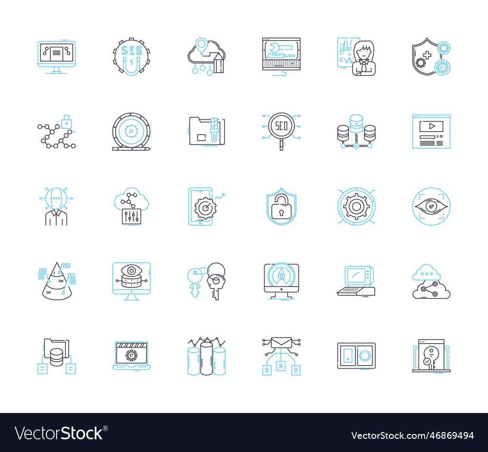 Virtual platform linear icons set virtuality vector image Virtual platform linear icons set virtuality