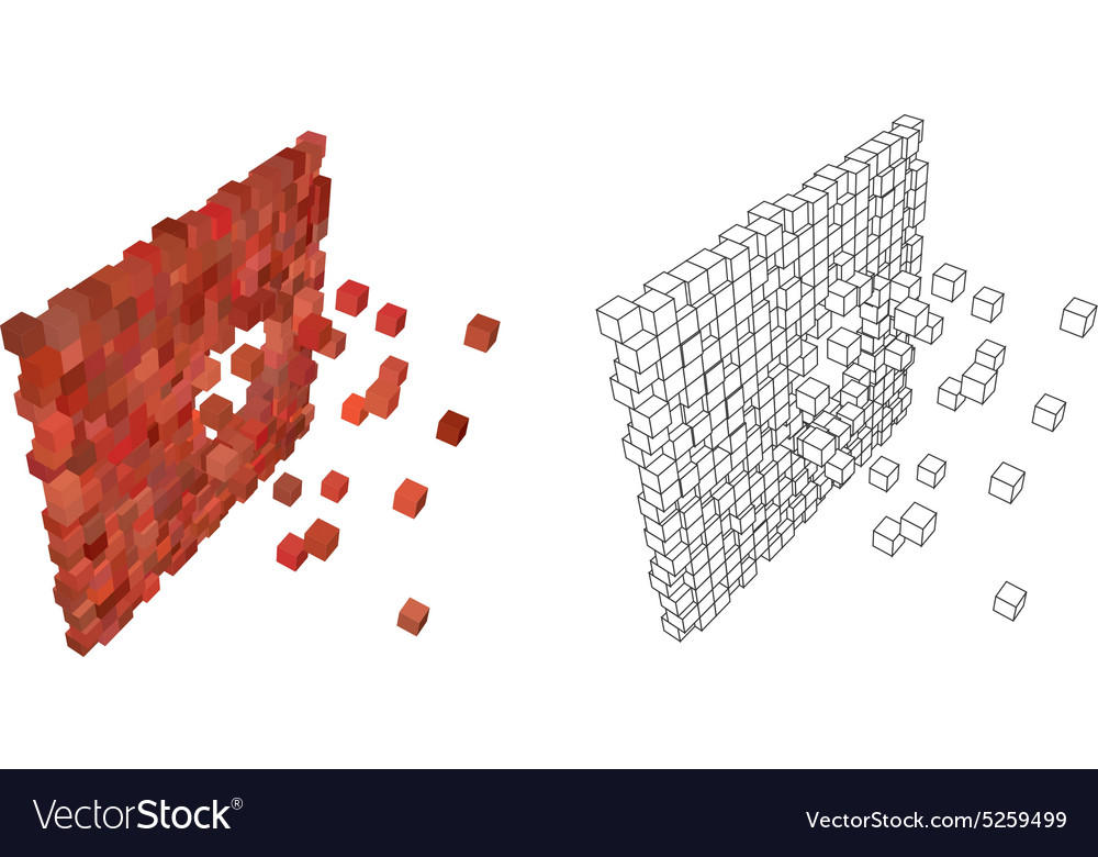 3d cube exploding wall pattern in red orange