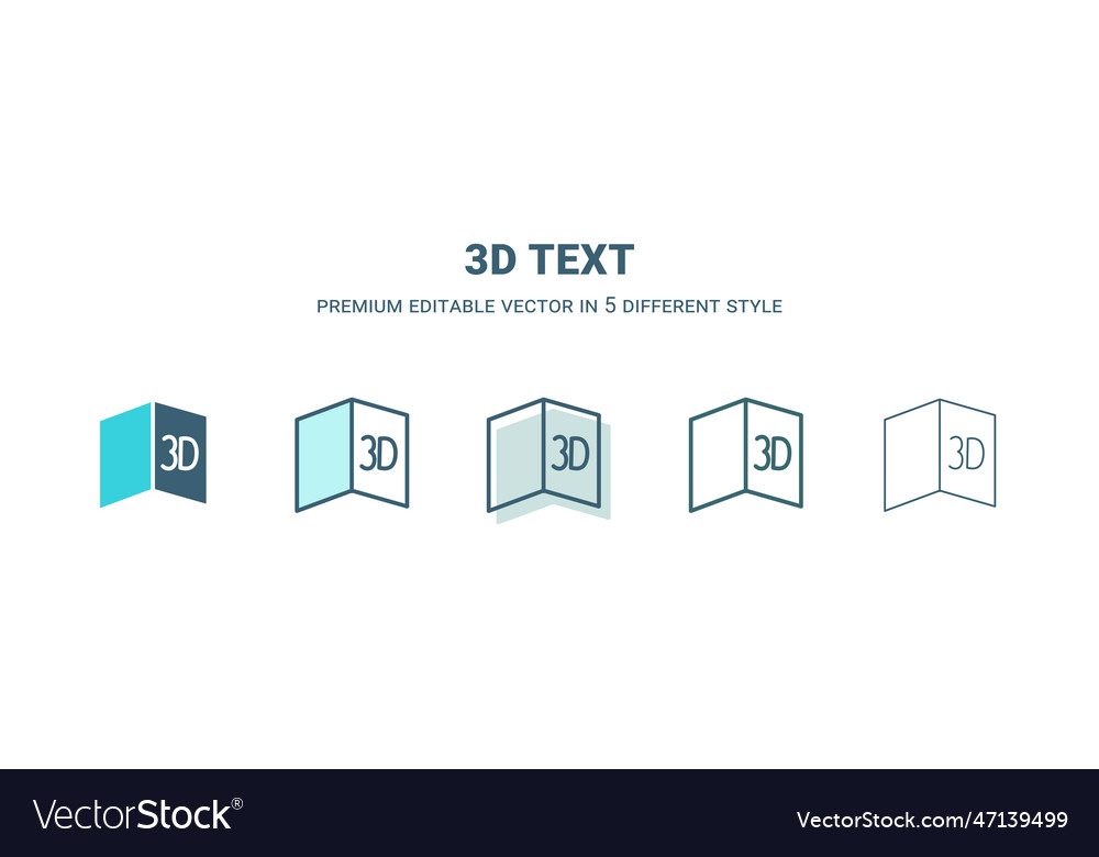 3d text icon in 5 different style outline filled vector image 3d text icon in 5 different style outline filled