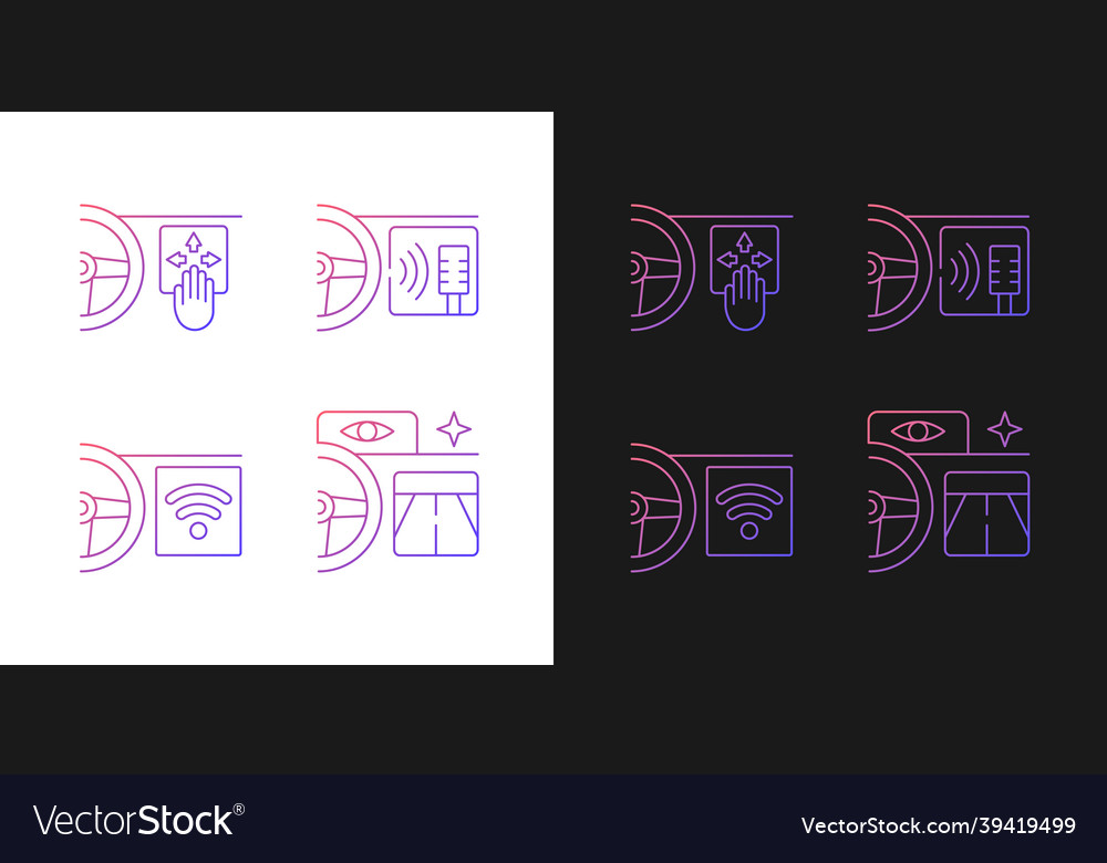 Advanced car technologies gradient icons set vector image Advanced car technologies gradient icons set
