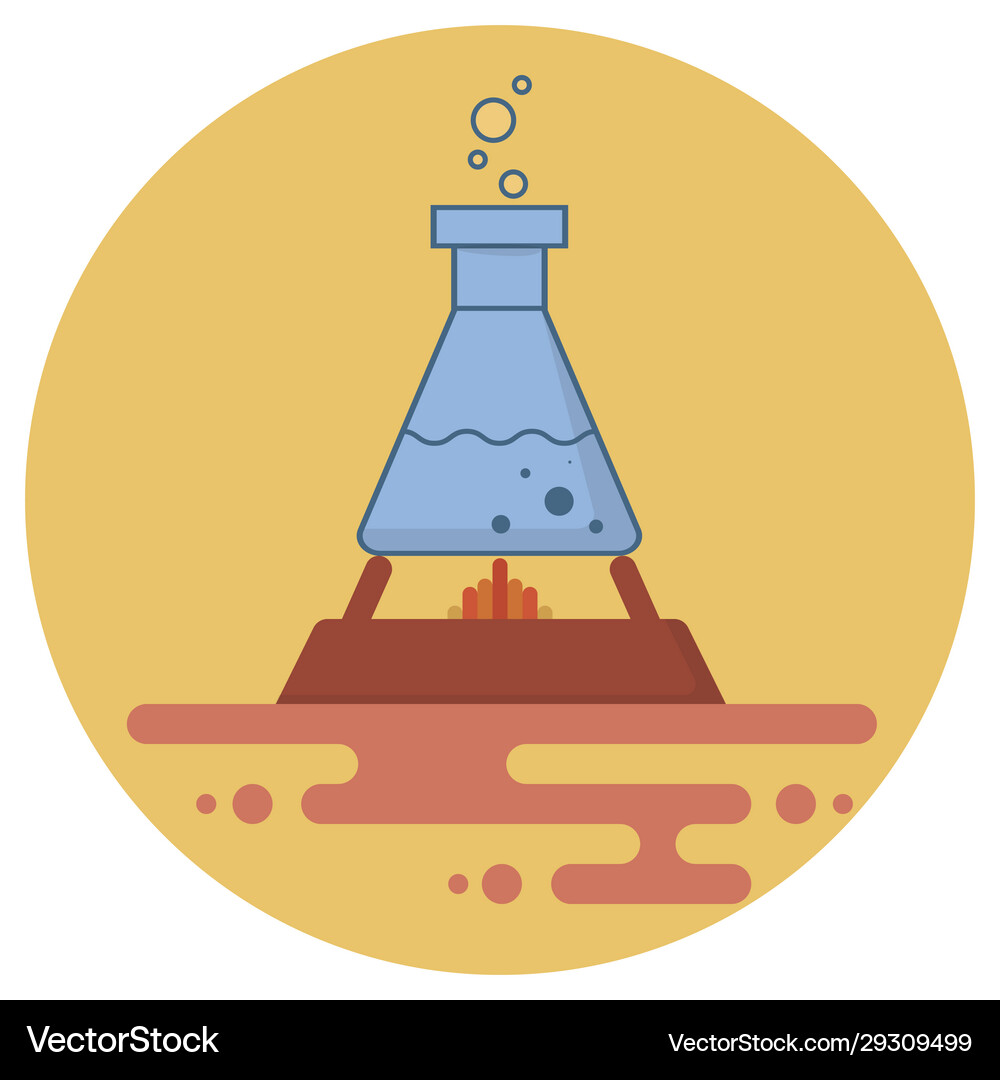 Blue retort with liquid on a laboratory Royalty Free Vector
