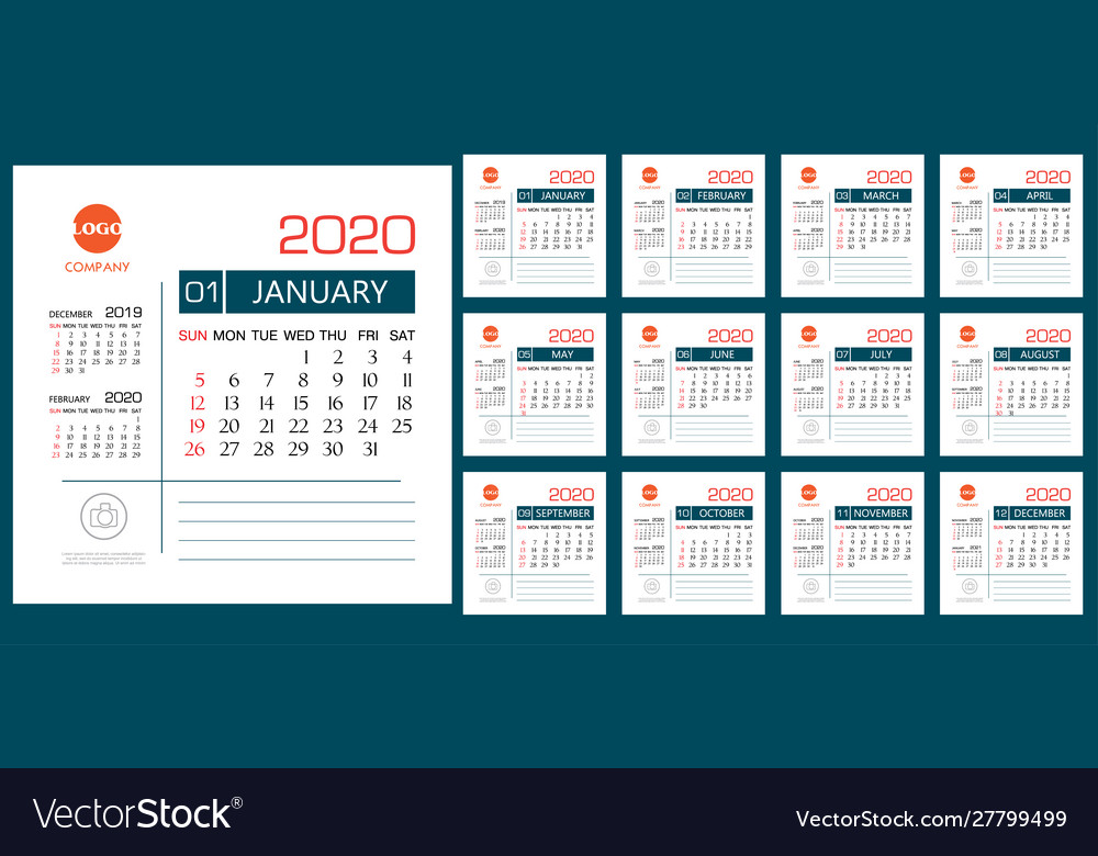 Calendar 2020 creative design Vector Image Calendar 2020 creative design