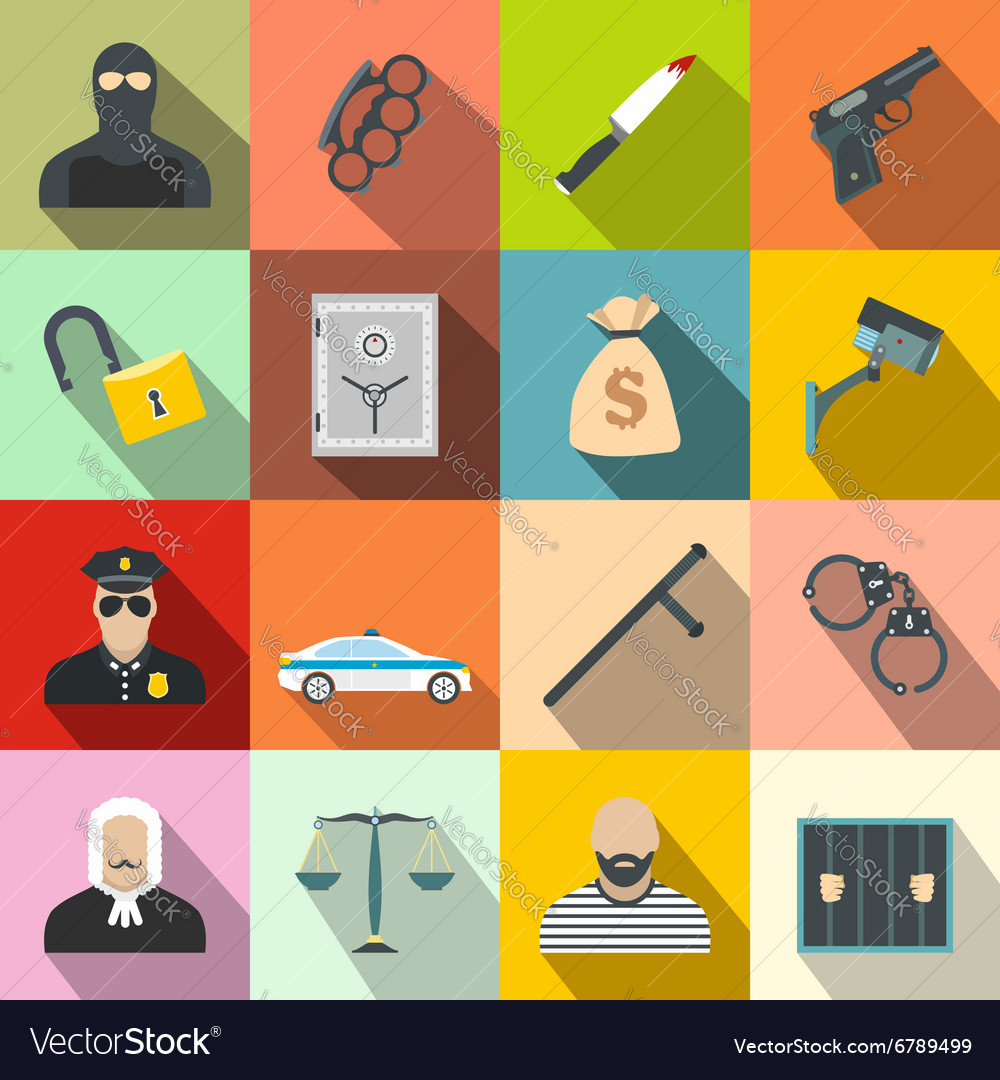 Crime Flat Icons Royalty Free Vector Image Vectorstock