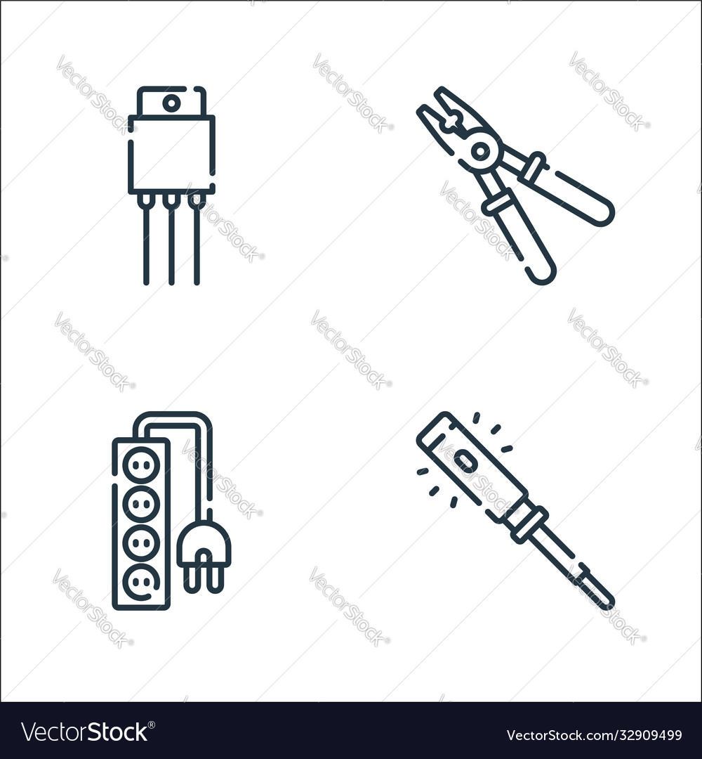 Electrician tools and line icons linear set vector image Electrician tools and line icons linear set