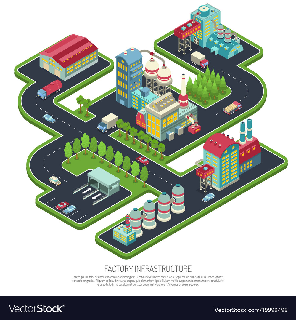 Factory infrastructure isometric composition Vector Image
