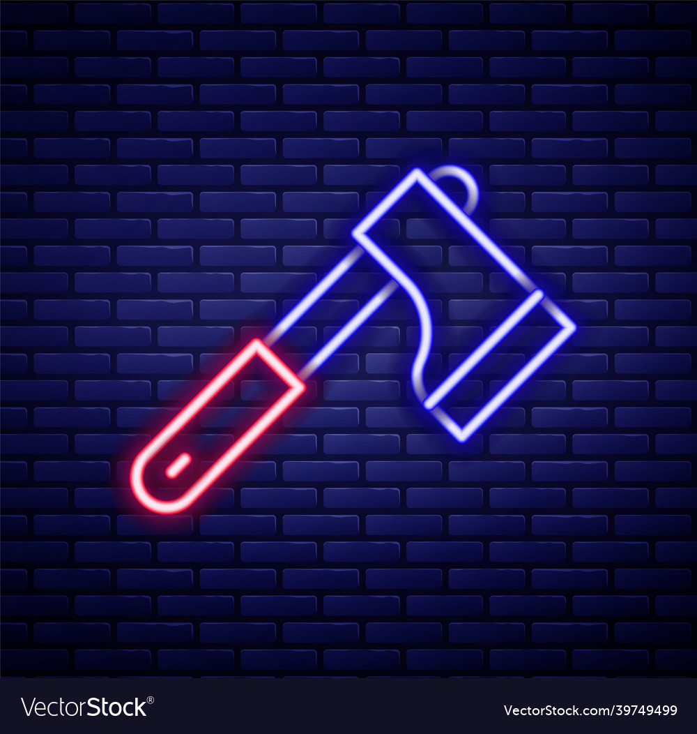 Glowing neon line wooden axe icon isolated