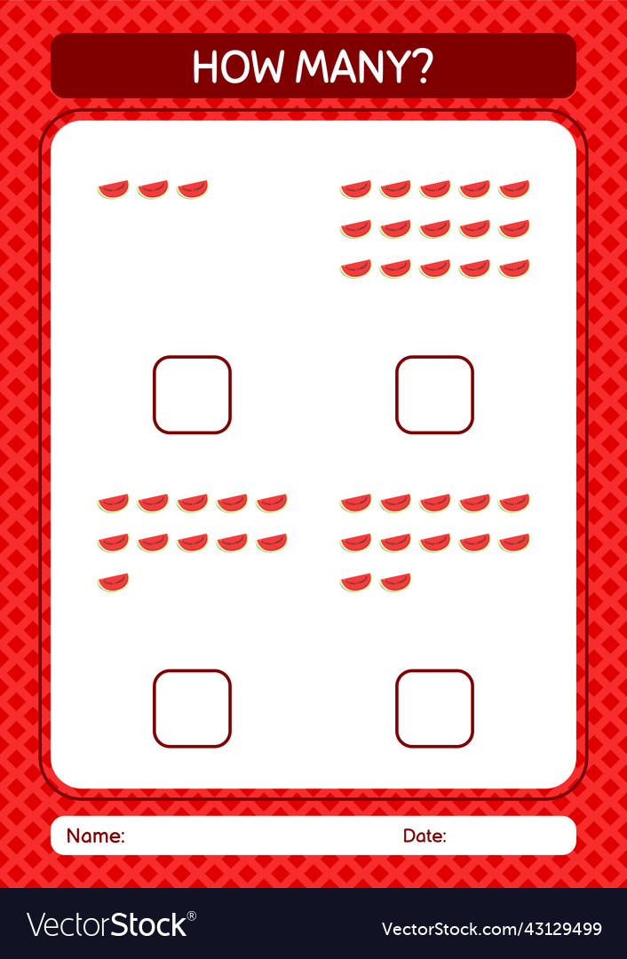 How many counting game with watermelon worksheet vector image How many counting game with watermelon worksheet