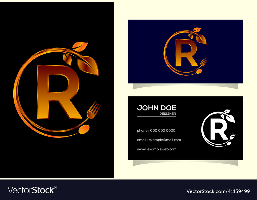 Initial r monogram alphabet with a fork spoon