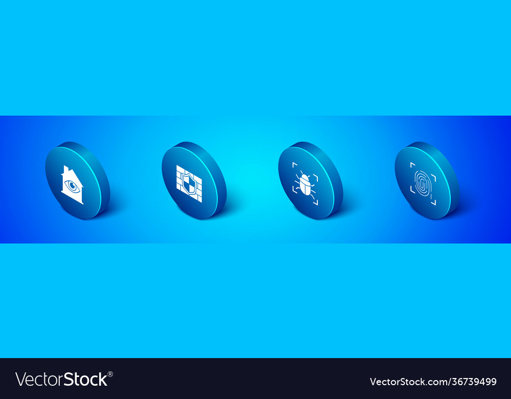 Set isometric house with eye scan system bug vector image Set isometric house with eye scan system bug
