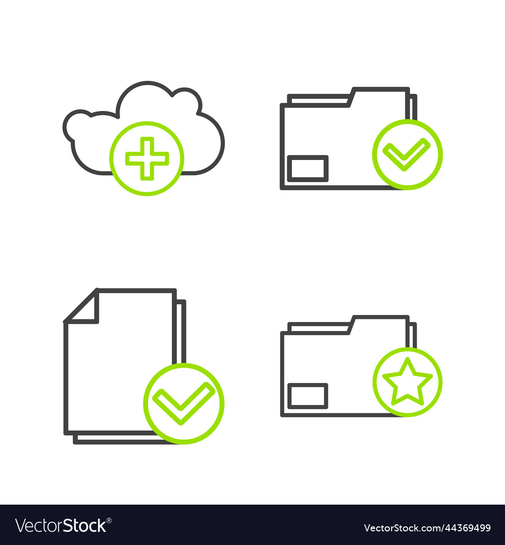 Set line document folder with star and check mark