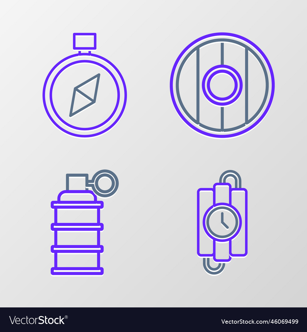 Set line dynamite stick and timer clock hand vector image Set line dynamite stick and timer clock hand