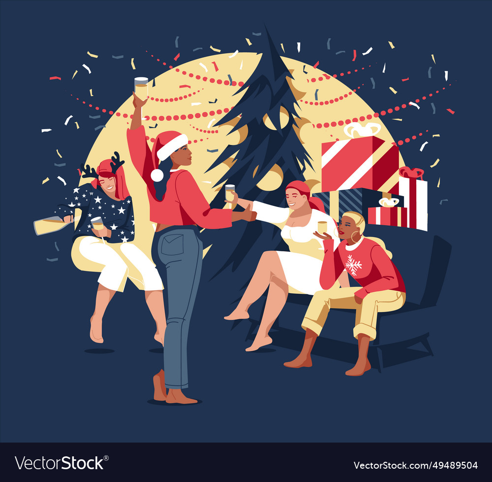 A group of different young women celebrating vector image A group of different young women celebrating