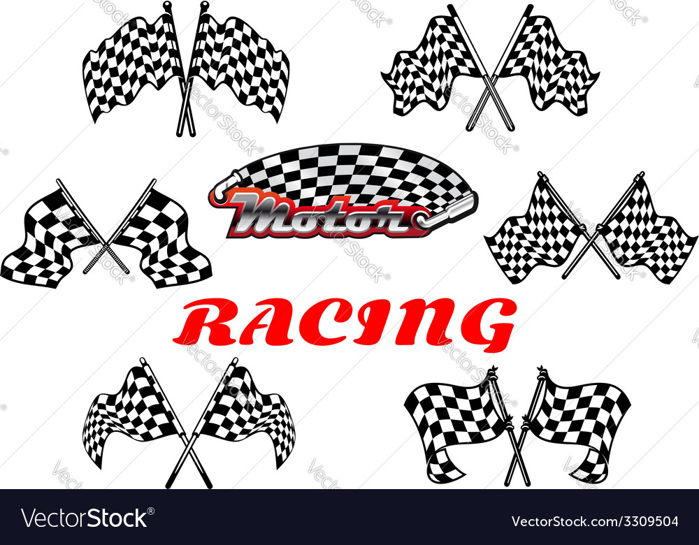 Black and white heraldic checkered racing flags