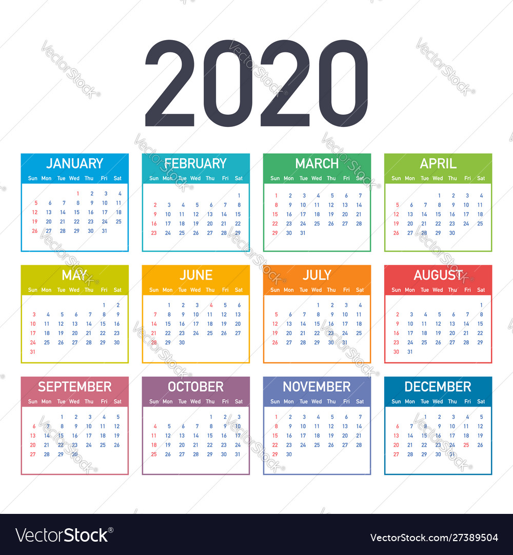 Calendar 2020 basic grid simple design template