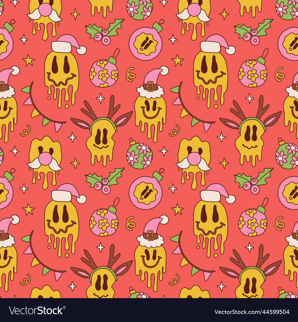 Christmas retro seamless pattern with groovy