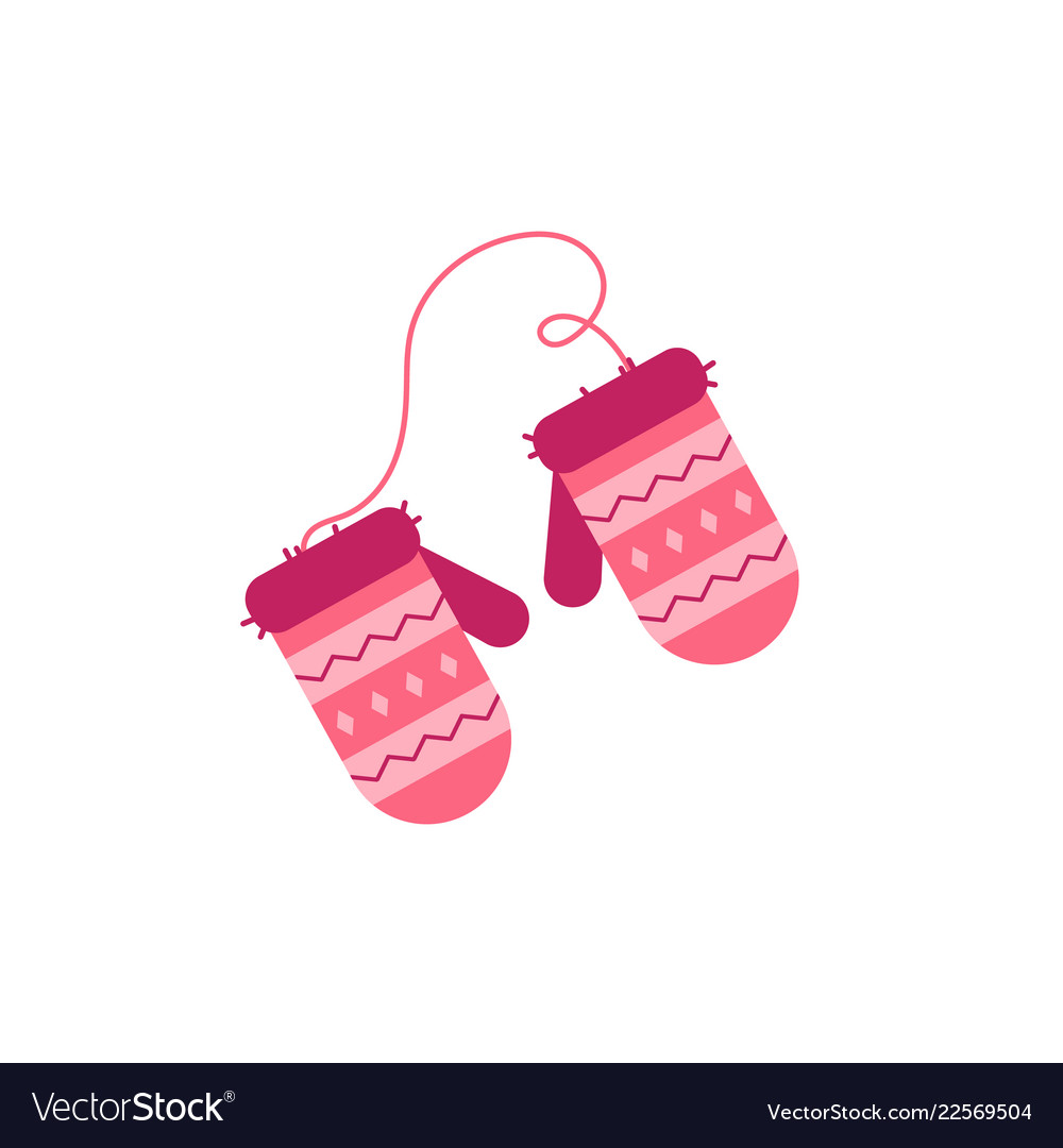 Cute red knitted mittens with snowflake