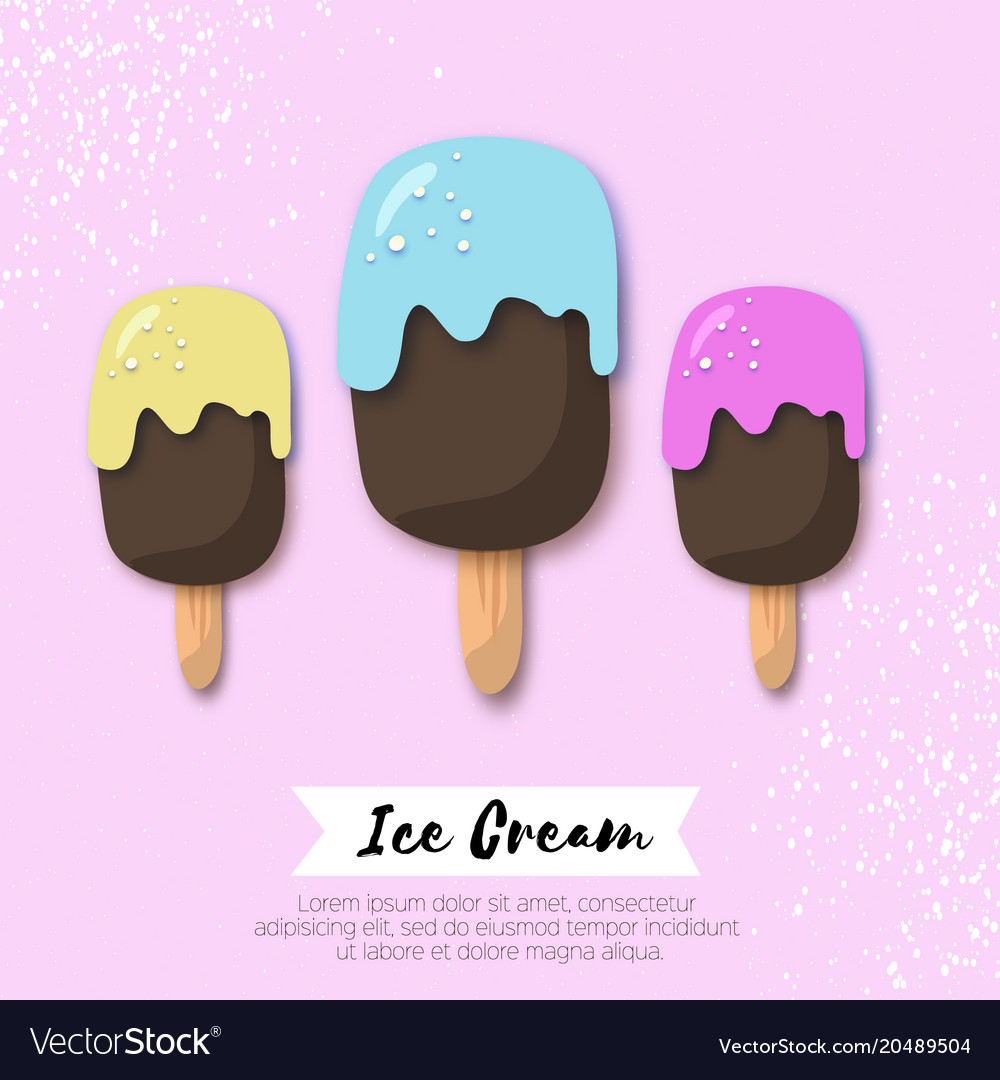 Ice-cream in paper cut style origami melting ice