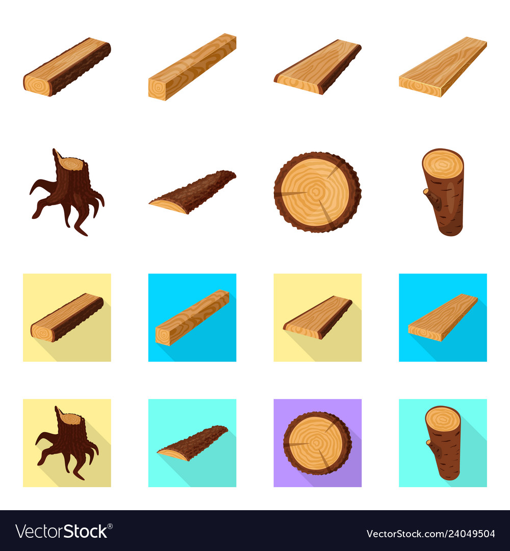Isolated object of tree and raw symbol collection vector image Isolated object of tree and raw symbol collection