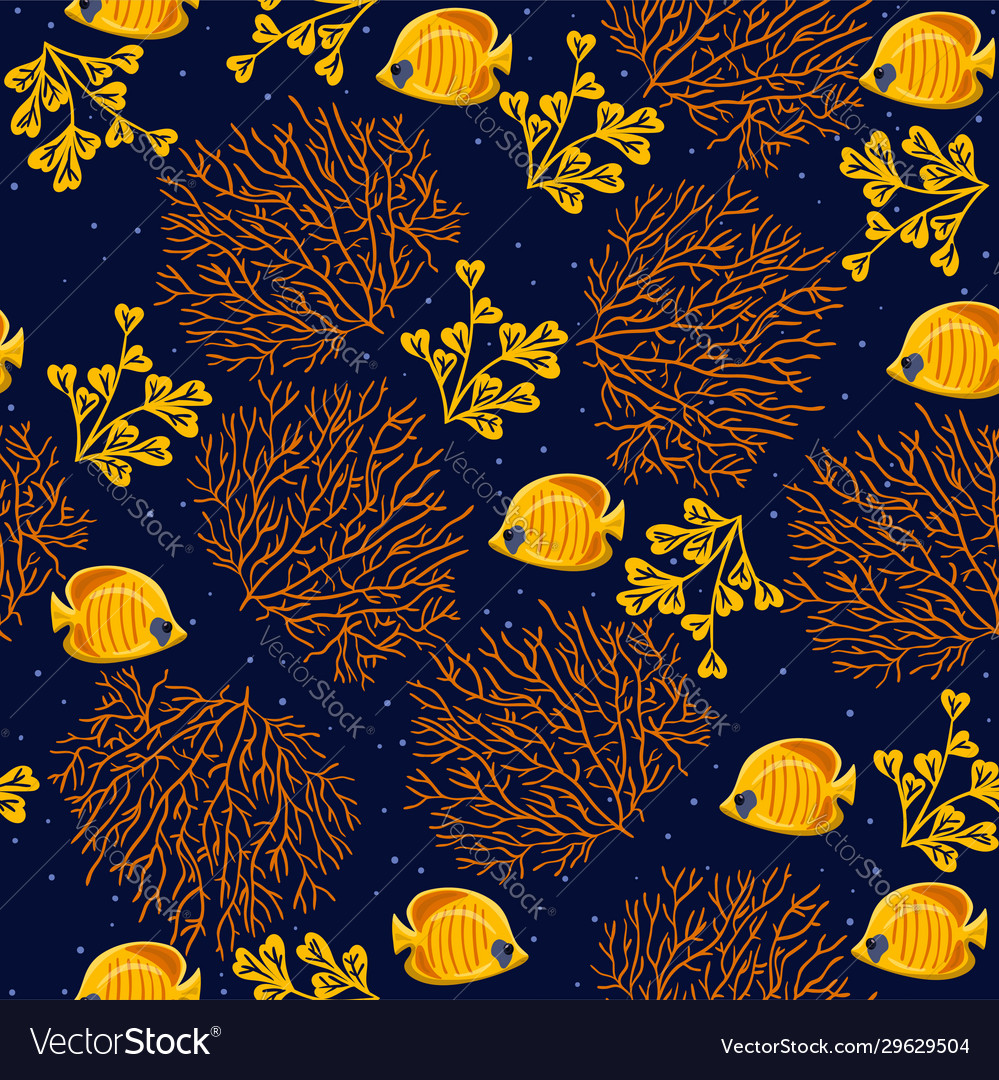 Seamless pattern with corals fish and algae vector image Seamless pattern with corals fish and algae