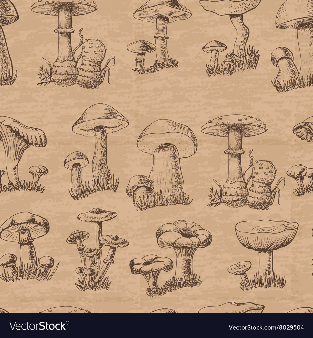 Seamless pattern with mushrooms