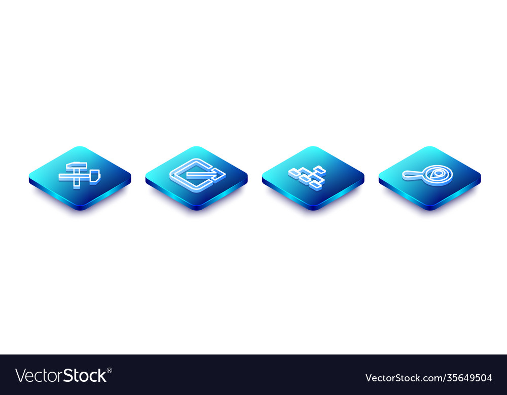 Set isometric line two crossed hammers open vector image Set isometric line two crossed hammers open