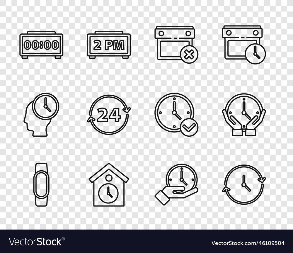 Set line smartwatch clock calendar date delete vector image Set line smartwatch clock calendar date delete