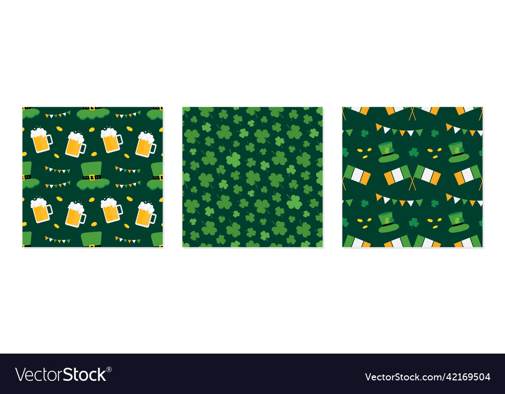 St particks day pattern backgrounds set vector image St particks day pattern backgrounds set